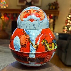Vtg 1980 Bristol ware collectible roly poly Santa Claus tin by Chein USA 7” tall